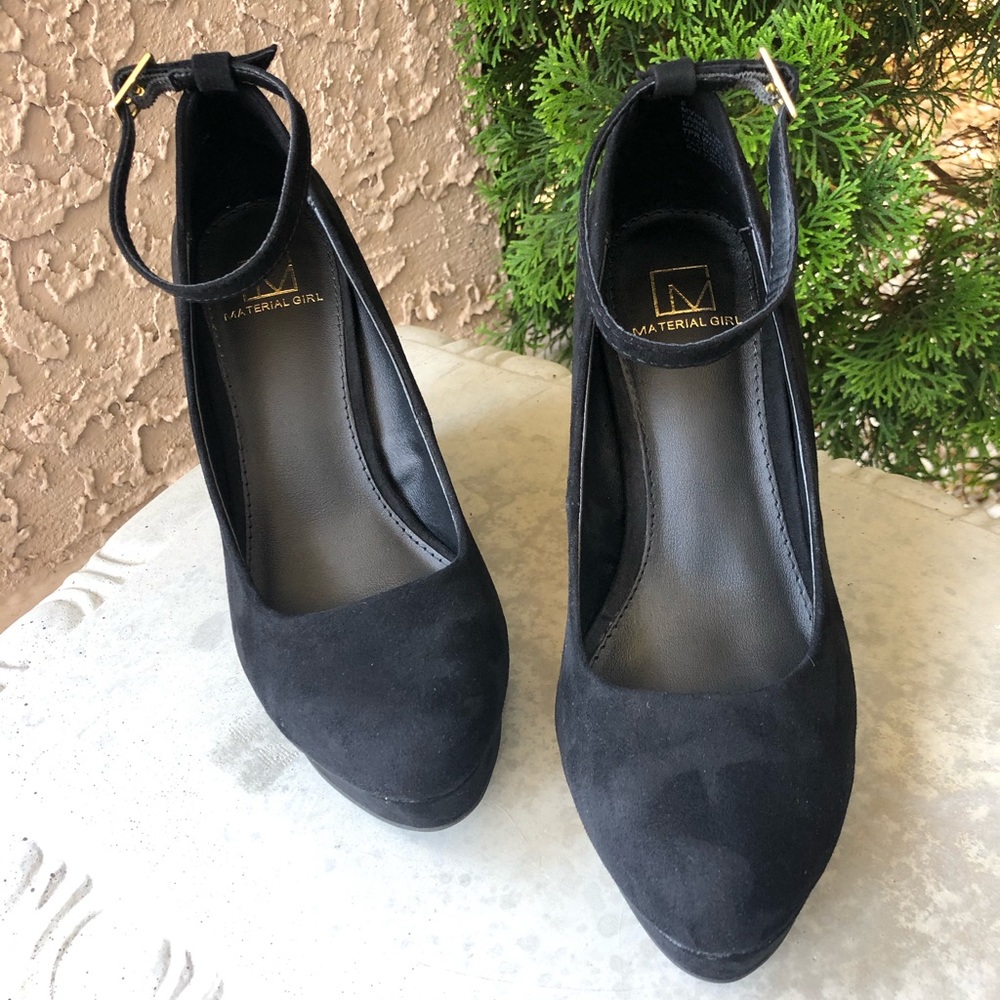 Material Girl Black Suede Wedged Heels